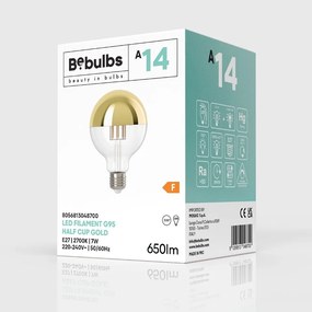 LED Filament Λαμπτήρας A14 Γλόμπος G95 Χρυσός Καθρέπτου 7W 650Lm E27 2700K Dimmable