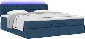 vidaXL Οθωμανικό κρεβάτι με στρώμα &amp; LEDs Μπλε 160x200cm ύφασμα