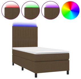 vidaXL Κρεβάτι Boxspring με Στρώμα &amp; LED Σκ.Καφέ 80x200 εκ. Υφασμάτινο