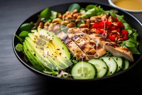 Intra Συλλεκτικό Ξύλινο Παζλ Plywood  4mm - Healthy Salad Bowl με αβοκάντο και ψητό κοτόπουλο Σε Ξύλινο Κουτί - Διαστάσεις: 10x10 cm – 25 κομμάτια