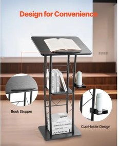 VEVOR Podium Stand 47 in Curved Metal Lectern Storage Shelf Classroom Wedding