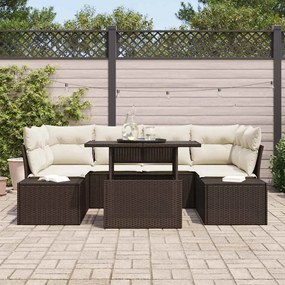 vidaXL Σετ Καναπέ Κήπου με μαξιλάρι 7 pcs Καφέ, Κρέμα 100 x 55 x 73 εκ