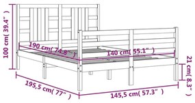 Πλαίσιο Κρεβατιού με Κεφαλάρι Γκρι 140 x 190 εκ. από Μασίφ Ξύλο - Γκρι