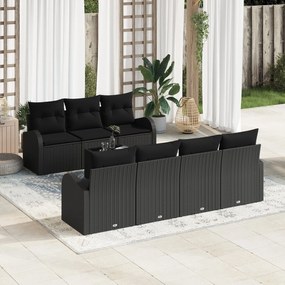 vidaXL Σετ Καναπέ 8 κομματιών με Μαξίλια Μαύρο Πολυ Ρατάν