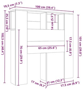 vidaXL Κεφαλάρι Με Αποθ. Χώρο Γυαλιστερό Λευκό 100 x 18,5 x 104,5 εκ.