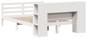 Κρεβάτι Βιβλιοθήκη Χωρίς Στρώμα Λευκό 135x190 εκ Μασίφ Πεύκο - Λευκό