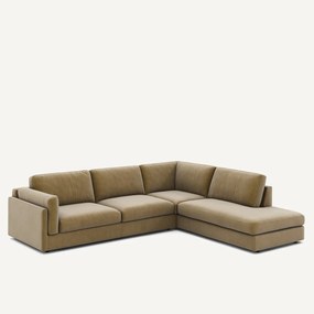 Γωνιακός καναπές με σεζλόνγκ από υφασμα μπουκλέ, César