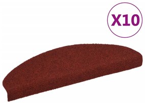 vidaXL Πατάκια Σκάλας Αυτοκόλ. 10 τεμ. Κόκκινο 65x21x4 εκ Βελονιασμένα