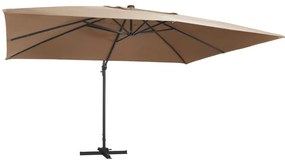 vidaXL Ομπρέλα Κήπου Κρεμαστή Taupe 400x300 εκ. Ιστός Αλουμινίου & LED
