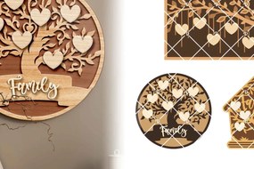 Intra απο ξύλο plywood  Χρώμα wenge 3mm-4mm πάχος - Οικογενειακό δέντρο με 3D Design Σετ 3 τεμαχίων Δίασταση 714x714 cm INTRAFABR-36772401