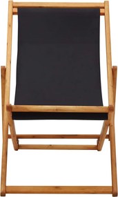 vidaXL Σεζλόνγκ Πτυσσόμενη Μαύρη από Ξύλο Ευκαλύπτου / Ύφασμα