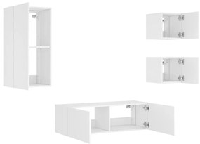 vidaXL Ντουλάπια Τηλεόρασης Τοίχου 4 Τεμ. με Φώτα LED Λευκά