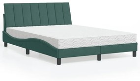 Κρεβάτι με Στρώμα Σκούρο Πράσινο 140x190εκ. Βελούδινο - Πράσινο