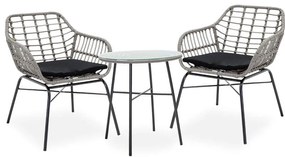 Naoki-Gaus dining set 3pcs metal black-pe gray