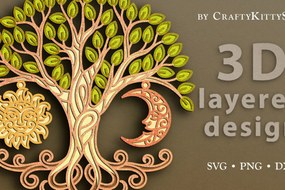 Σετ των 3 Intra απο ξύλο plywood 3mm-4mm πάχος περικοπής με 3D Layered Boho Family Tree Δίασταση 7x7 cm INTRAFABR-62766656