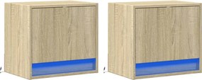 vidaXL Κομοδίνα Επιτοίχια με Φώτα LED 2 τεμ. Sonoma Δρυς