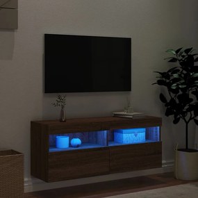 vidaXL Έπιπλο Τοίχου Τηλεόρασης με LED Καφέ Δρυς 100x30x40 εκ.