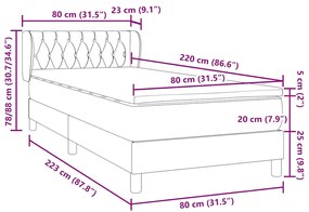 BOX SPRING ΚΡΕΒΑΤΙ ΜΕ ΣΤΡΩΜΑ ΑΝΟΙΧΤΟ ΓΚΡΙ 80X220 CM ΒΕΛΟΥΔΙΝΟ 3317799