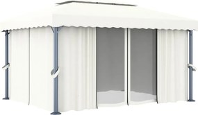 vidaXL Κιόσκι με Κουρτίνα και Φωτάκια LED Λευκό Κρεμ 4 x 3 μ.