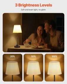 VEVOR Cordless Table Lamp Rechargeable Battery Desk Lamp Fabric Shade Black