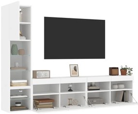 vidaXL Έπιπλα Τοίχου Τηλεόρασης 4 τεμ LED Λευκά από Επεξεργασμένο Ξύλο