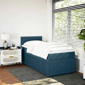 vidaXL Κρεβάτι Boxspring με Στρώμα Μπλε 90x190 εκ. Βελούδινο
