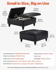 VEVOR 34 in Square Leather Ottoman with Storage Coffee Table for Living Room