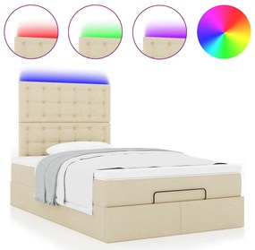 vidaXL Οθωμανικό κρεβάτι με στρώμα & LEDs Cream 120x190cm ύφασμα