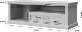Έπιπλο τηλεόρασης Tahoma 1D1S-Leuko - 151.00Χ54.00Χ52.00cm