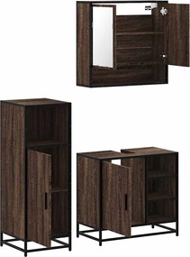 vidaXL Σετ Επίπλων Μπάνιου 3 Τεμαχίων Καφέ Δρυς από Τεχν. Ξύλο