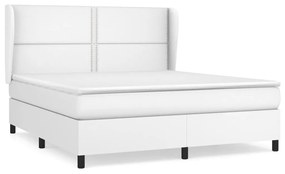 Κρεβάτι Boxspring με Στρώμα Λευκό 160x200εκ.από Συνθετικό Δέρμα - Λευκό