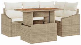 vidaXL Σετ Καναπέ Κήπου με αποθήκευση 5 pcs Μπεζ Πολυ ράταν