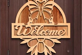 Σετ των 3 Intra απο ξύλο plywood 3mm-4mm πάχος Butterfly Welcome Sign . Δίασταση 3x3 cm INTRAFABR-76213638