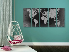 Παγκόσμιος χάρτης 5 τμημάτων εικόνας σε αφηρημένο φόντο σε ασπρόμαυρο σχέδιο