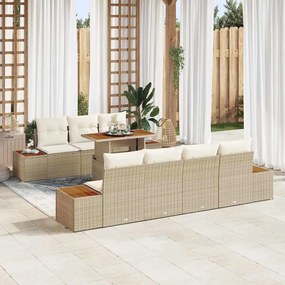 vidaXL Σετ Καναπέ Κήπου με μαξιλάρι 8 pcs Μπεζ Πολυ ράταν
