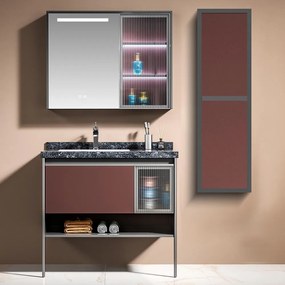 Σετ Επίπλου Mπάνιου ERIETE 100 Plywood Μπορντώ - Ανθρακί 100x50x170 εκ.