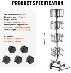 VEVOR Brochure Display Rack 32-Pocket Rotating Literature Display Stand 5 Wheels
