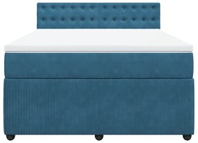 Κρεβάτι Boxspring με Στρώμα Μπλε 140x200 εκ. Βελούδινο - Μπλε