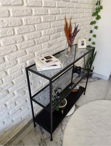 Stewehome Μοντέρνα κονσόλα με ράφι και διαφανές γυαλί για γωνία καφέ 100x90x90 cm