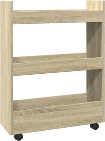 vidaXL Τρόλεϊ Αποθήκευσης Στενό 3 Επιπέδων Sonoma Δρυς Επεξ. Ξύλο