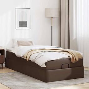 vidaXL Οθωμανικό κρεβάτι με στρώμα καφέ 100x200cm Faux Leather