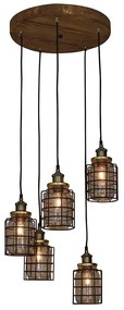 Φωτιστικό Οροφής Κρεμαστό HL-2248JG-5PC 77-3068 Okda Bronze Homelighting Ξύλο,Γυαλί