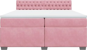 vidaXL Κρεβάτι Boxspring με Στρώμα Ροζ 200x200 εκ. Βελούδινο