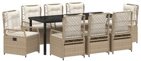 vidaXL Σετ Γευμάτων Κήπου 9 Τεμαχίων Μπεζ Poly Rattan