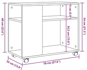 Βοηθητικό Τραπέζι με Ρόδες Γκρι Sonoma 70x35x60 εκ Επεξ. Ξύλο - Γκρι