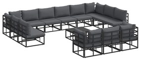 vidaXL Σετ Καναπέ Κήπου με μαξιλάρι 14 pcs Μαύρο Αλουμίνιο