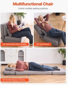 VEVOR Convertible Flip Chair with 5 Adjustable Position Floor Lazy Sofa Gray