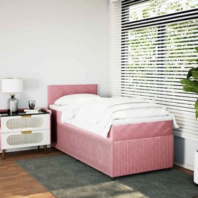 vidaXL Κρεβάτι Boxspring με Στρώμα Ροζ 90x190 εκ. Βελούδινο