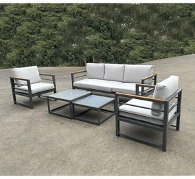 MARILIAN Set Σαλόνι Κήπου, 5τεμ, Μέταλλο Βαφή Ανθρακί, Μαξιλάρια Γκρι  2 Πολυθρ 1 Καναπ 2 Τραπεζάκια Ε6871,1