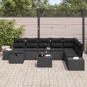 vidaXL Σετ Καναπέ Κήπου με μαξιλάρι 9 pcs Μαύρο Πολυ ράταν